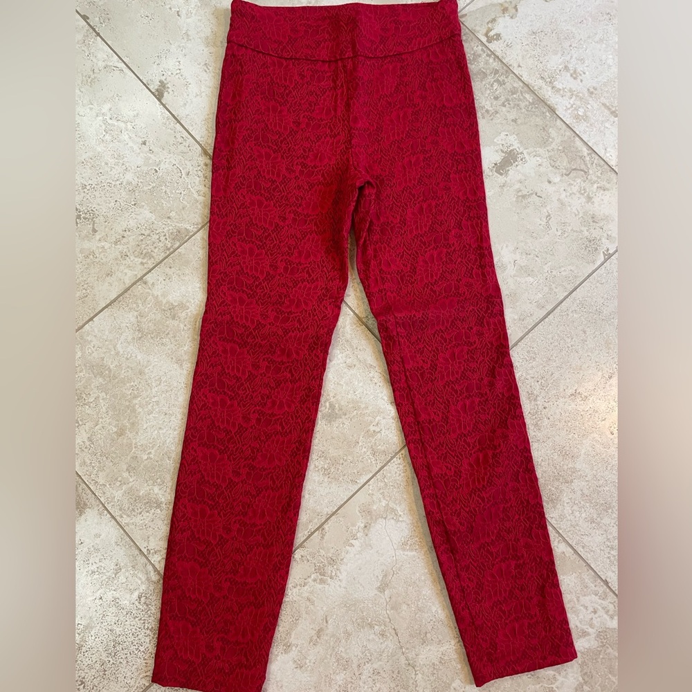 Red Lace Patterned Leggings